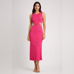 NWT ZARA Pink Ribbed Cut-Out Midi Dress – Size S